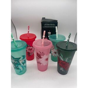 Starbuck Reusable Cold Cups With Lids And Straws Set of 4